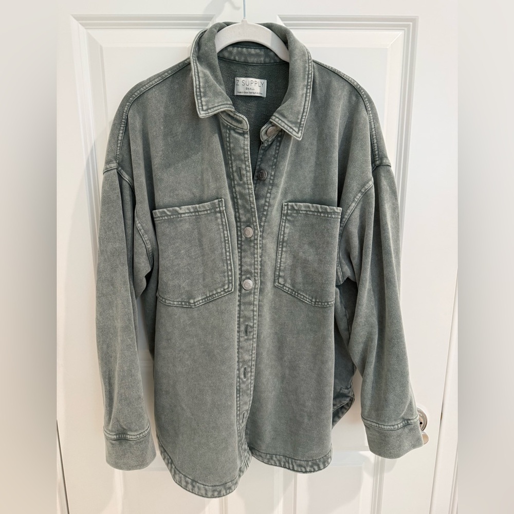 Z Supply All Day Knit Denim Jacket/Shirt, army green, small